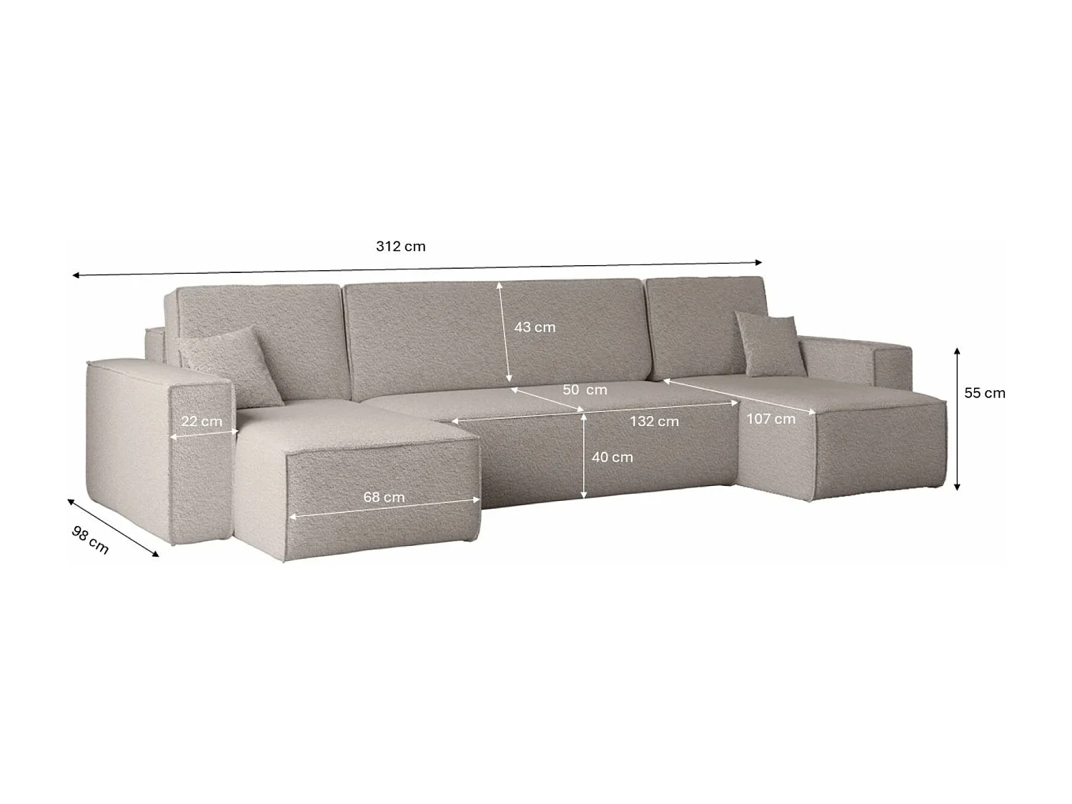 Canapé d'angle avec fonction couchage et coffre de lit, Canapé en U, Canapé en U BEST tissu Abriamo beige foncé