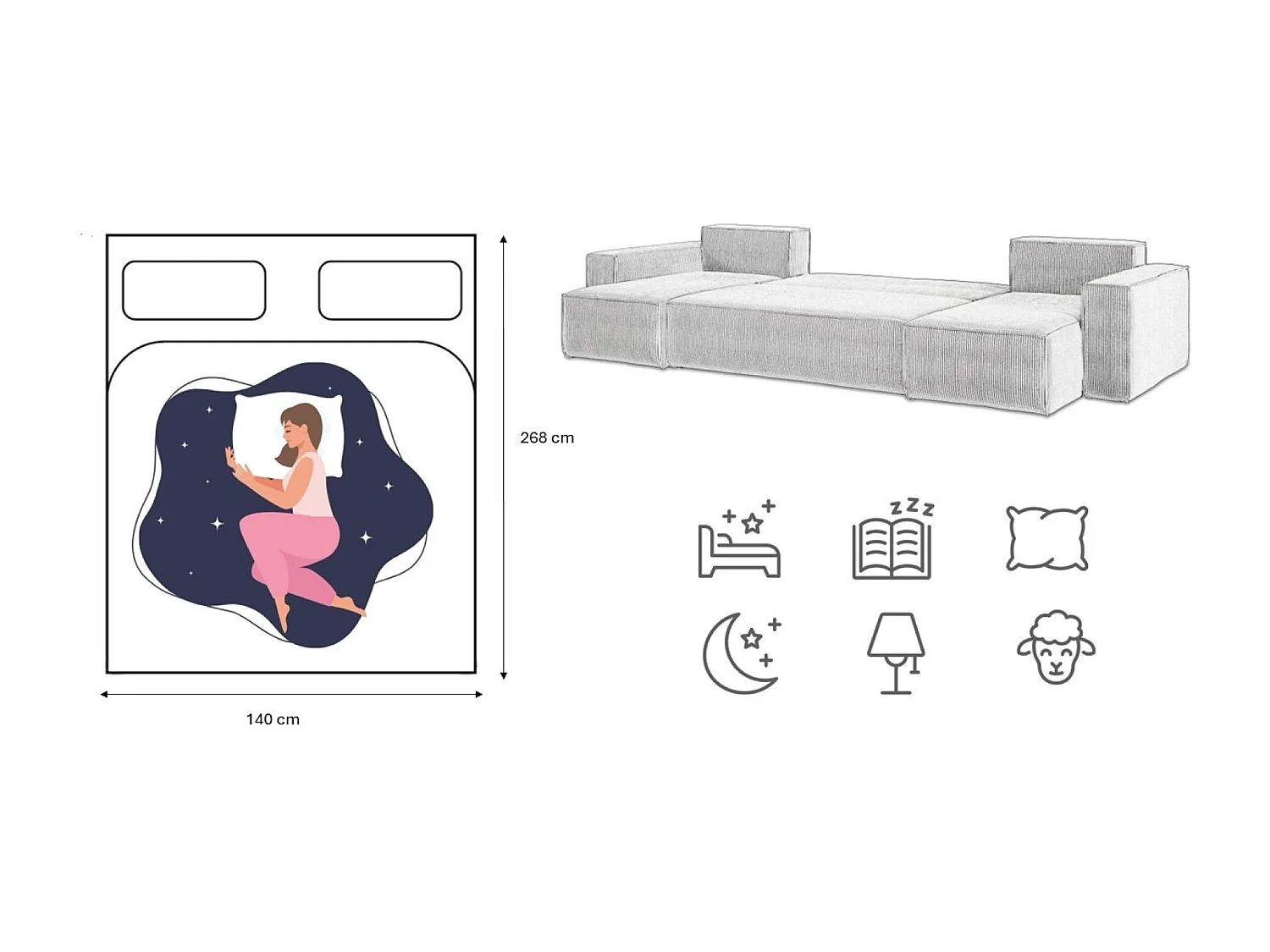 Canapé d'angle avec fonction couchage et coffre de lit, Canapé en U, Canapé en U BEST tissu Abriamo beige foncé