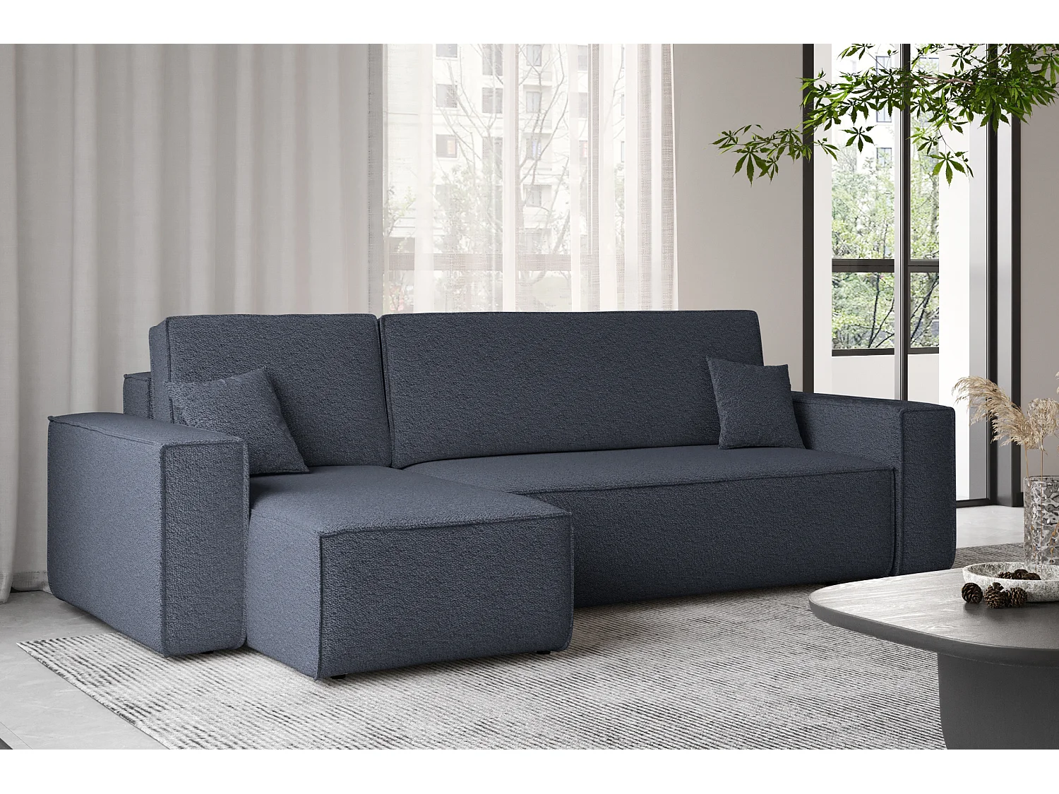 Ecksofa mit schlaffunktion und bettkasten, Ecksofa L-Form, Eckcouch L-Form BEST stoff Abriamo Dunkelblau Links