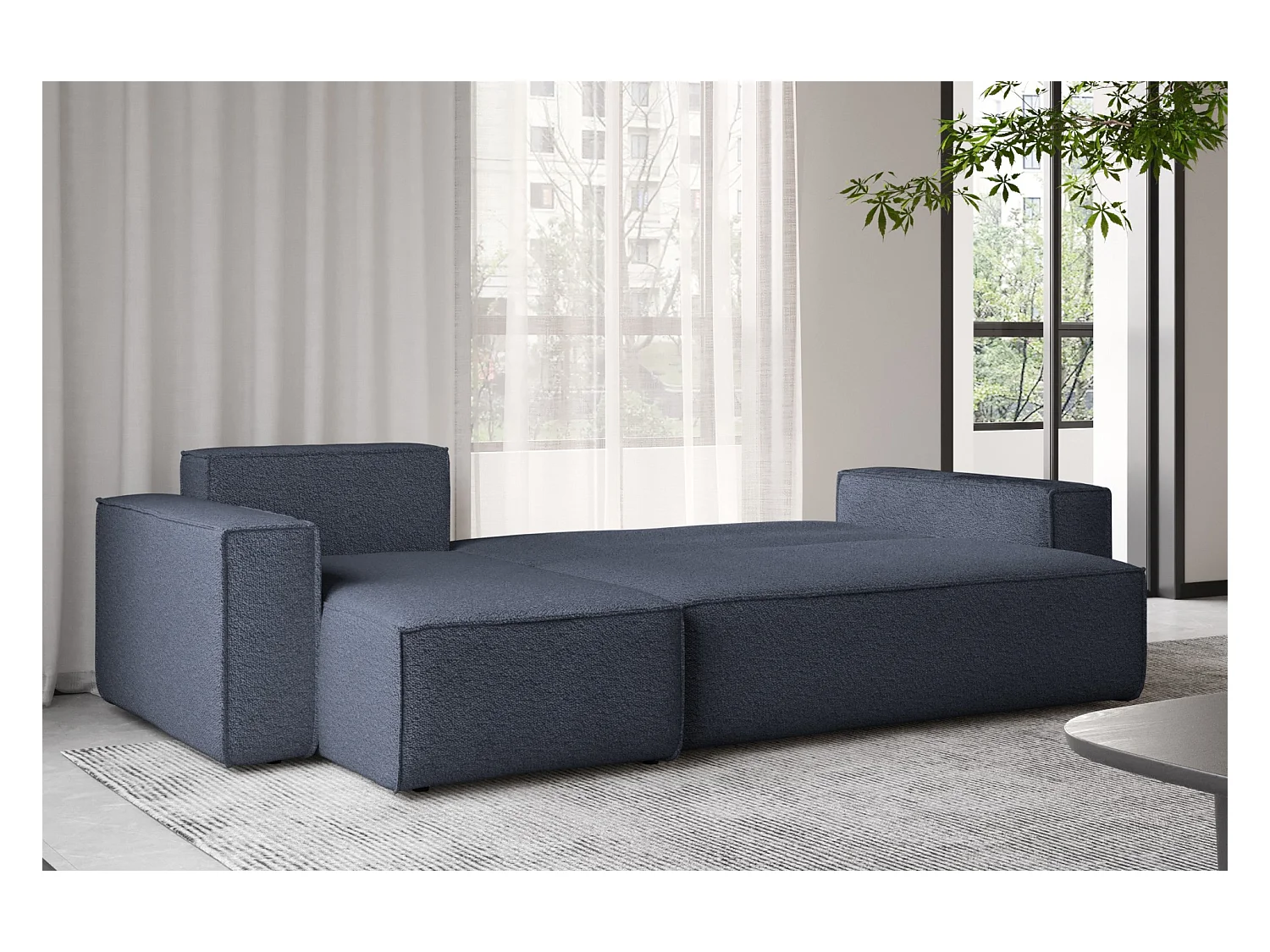 Ecksofa mit schlaffunktion und bettkasten, Ecksofa L-Form, Eckcouch L-Form BEST stoff Abriamo Dunkelblau Links