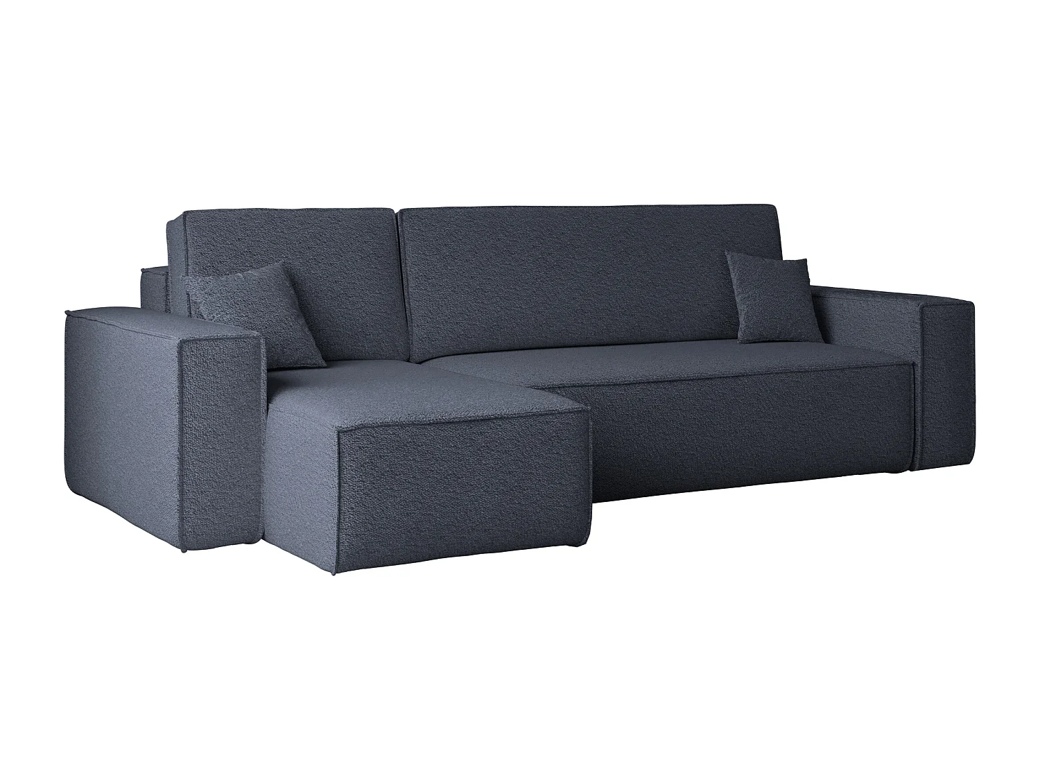 Canapé d'angle avec fonction couchage et coffre de lit, canapé d'angle en L, canapé d'angle en L BEST tissu Abriamo Bleu Foncé Gauche