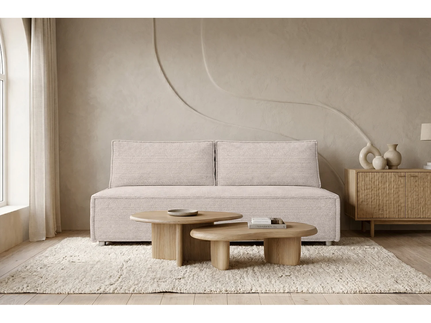 Canapé convertible DUO Poso en tissu - plusieurs coloris Beige