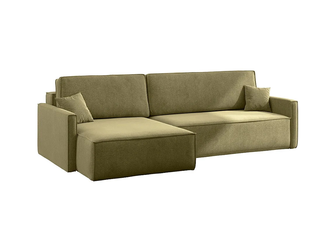 Schlafsofa Carlos L-Form, Ecksofa Mit Bettkasten Und Schlaffunktion Stoff Salvador Links Olive