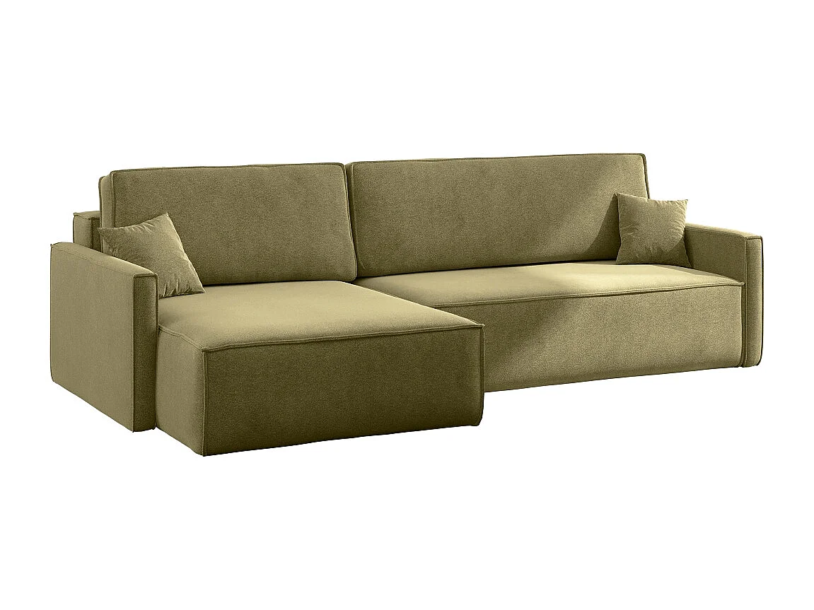 Schlafsofa Carlos L-Form, Ecksofa Mit Bettkasten Und Schlaffunktion Stoff Salvador Links Olive