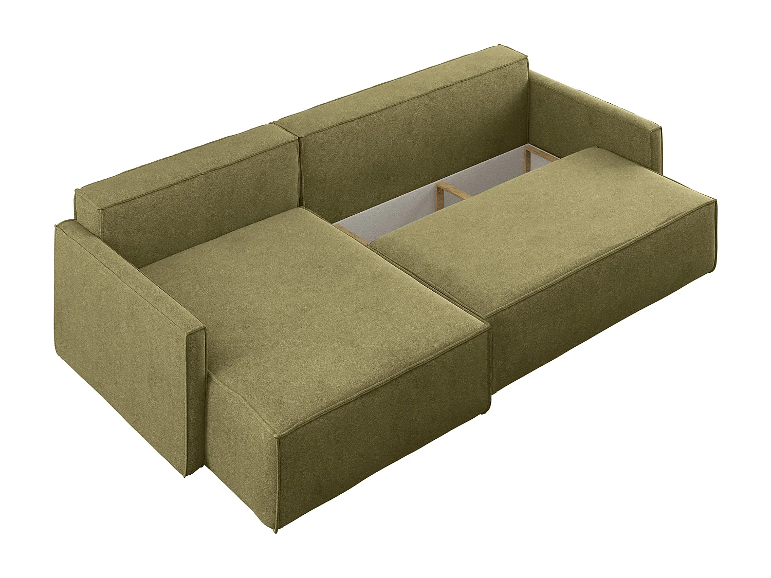 Schlafsofa Carlos L-Form, Ecksofa Mit Bettkasten Und Schlaffunktion Stoff Salvador Links Olive