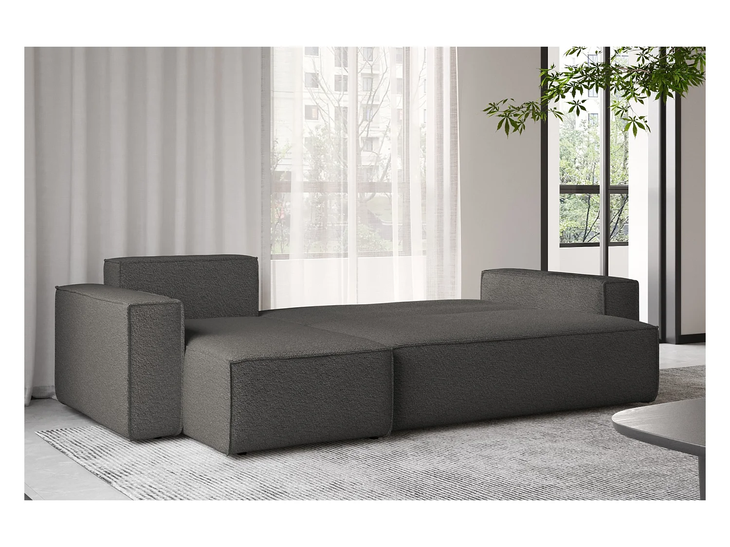Ecksofa mit schlaffunktion und bettkasten, Ecksofa L-Form, Eckcouch L-Form BEST stoff Abriamo Graphit Links