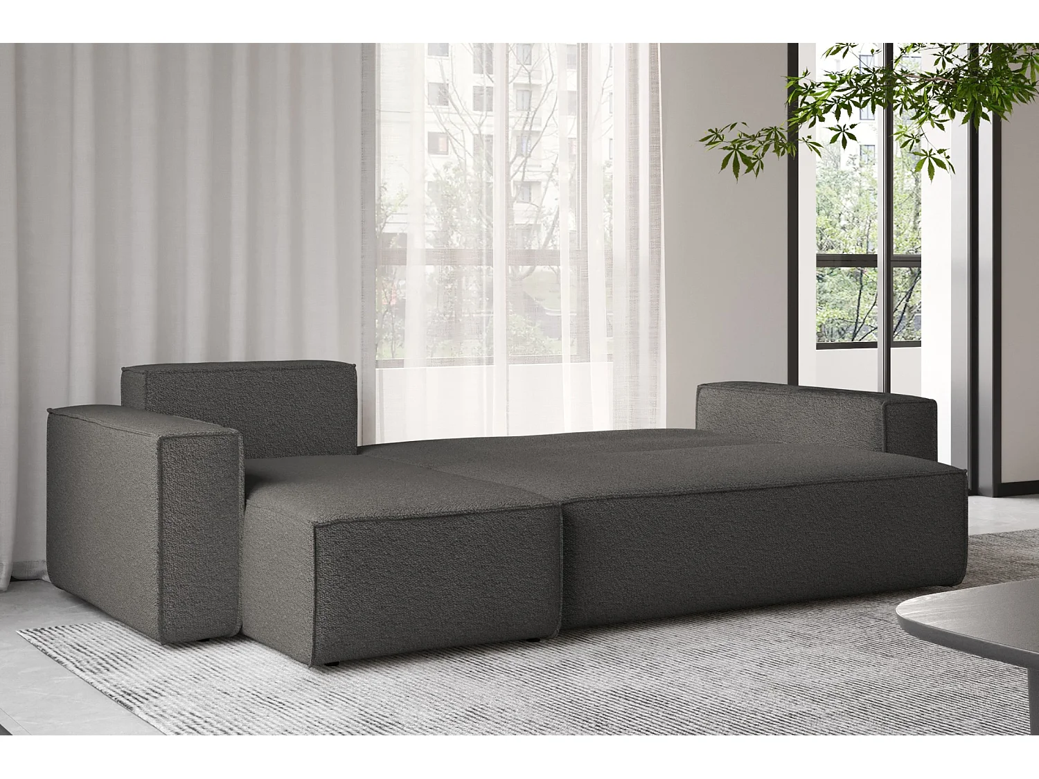 Canapé d'angle avec fonction couchage et coffre de lit, canapé d'angle en L, canapé d'angle en L BEST tissu Abriamo Graphite Gauche