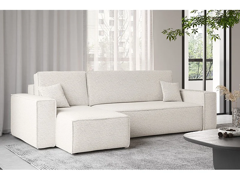 Ecksofa mit schlaffunktion und bettkasten, Ecksofa L-Form, Eckcouch L-Form BEST stoff Abriamo Ecru Links