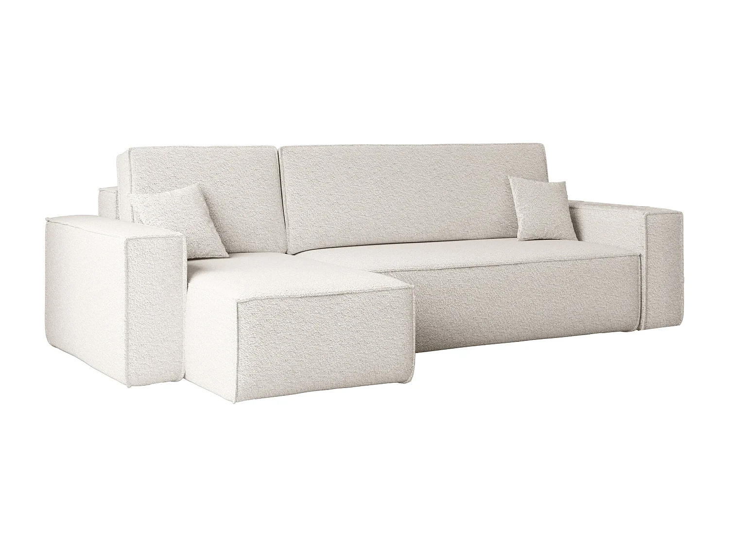 Canapé d'angle avec fonction couchage et coffre de lit, canapé d'angle en L, canapé d'angle en L BEST tissu Abriamo Écru Gauche