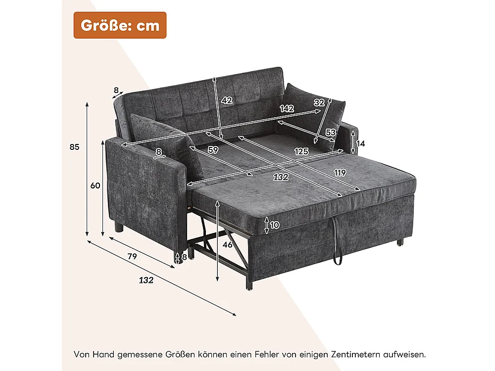 Canapé convertible deux places avec dossier réglable tissu chenille mousse haute densité canapé de salon fonction lit noir antique