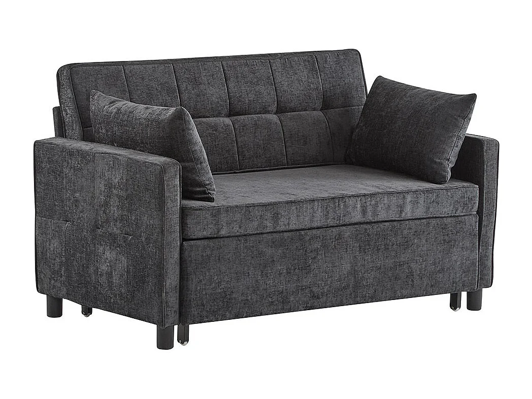 Canapé convertible deux places avec dossier réglable tissu chenille mousse haute densité canapé de salon fonction lit noir antique