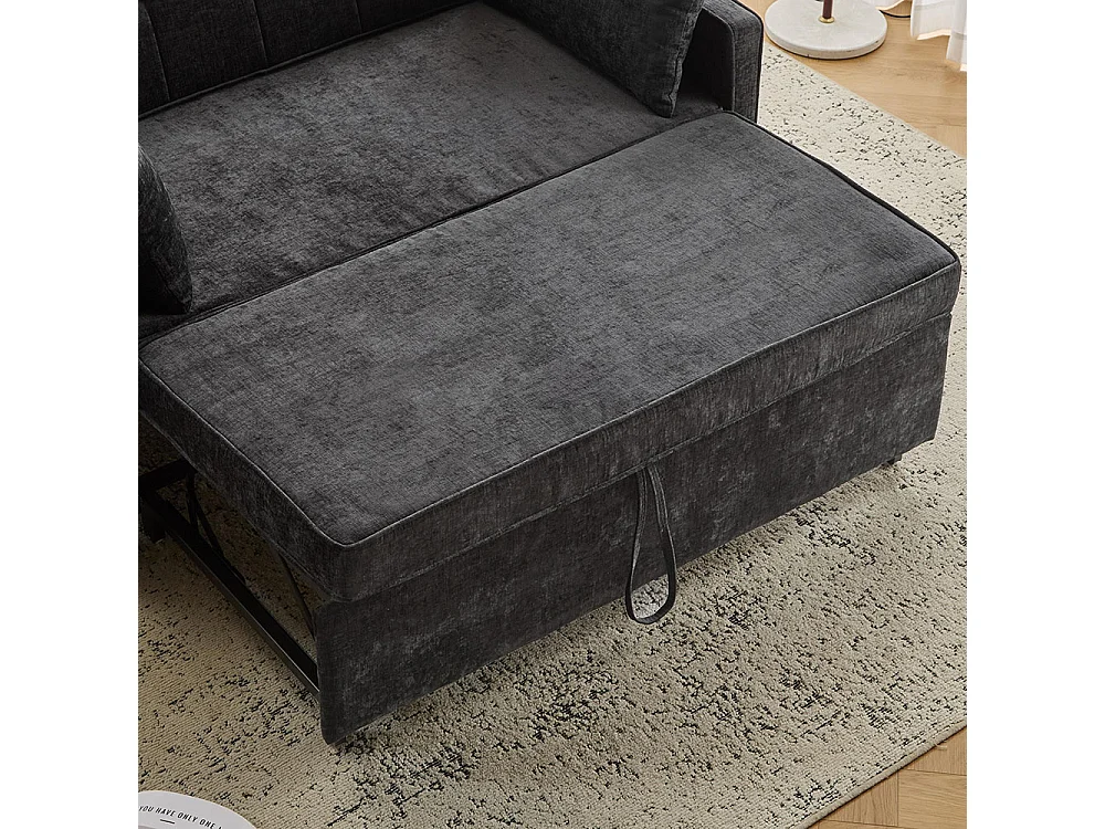 Canapé convertible deux places avec dossier réglable tissu chenille mousse haute densité canapé de salon fonction lit noir antique