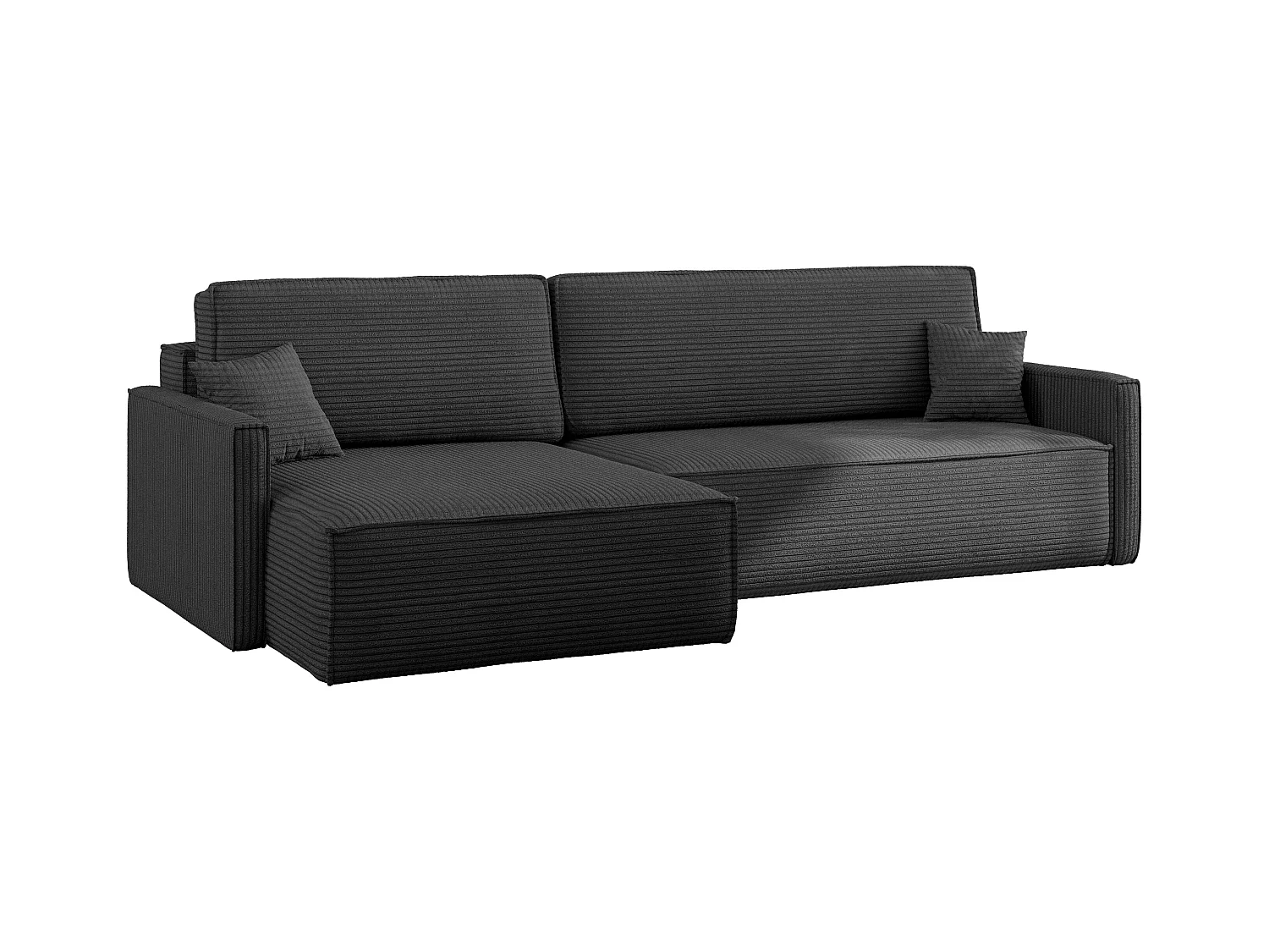 Schlafsofa Carlos, Ecksofa L-Form mit schlaffunktion und bettkasten Stoff Poso Graphit Links