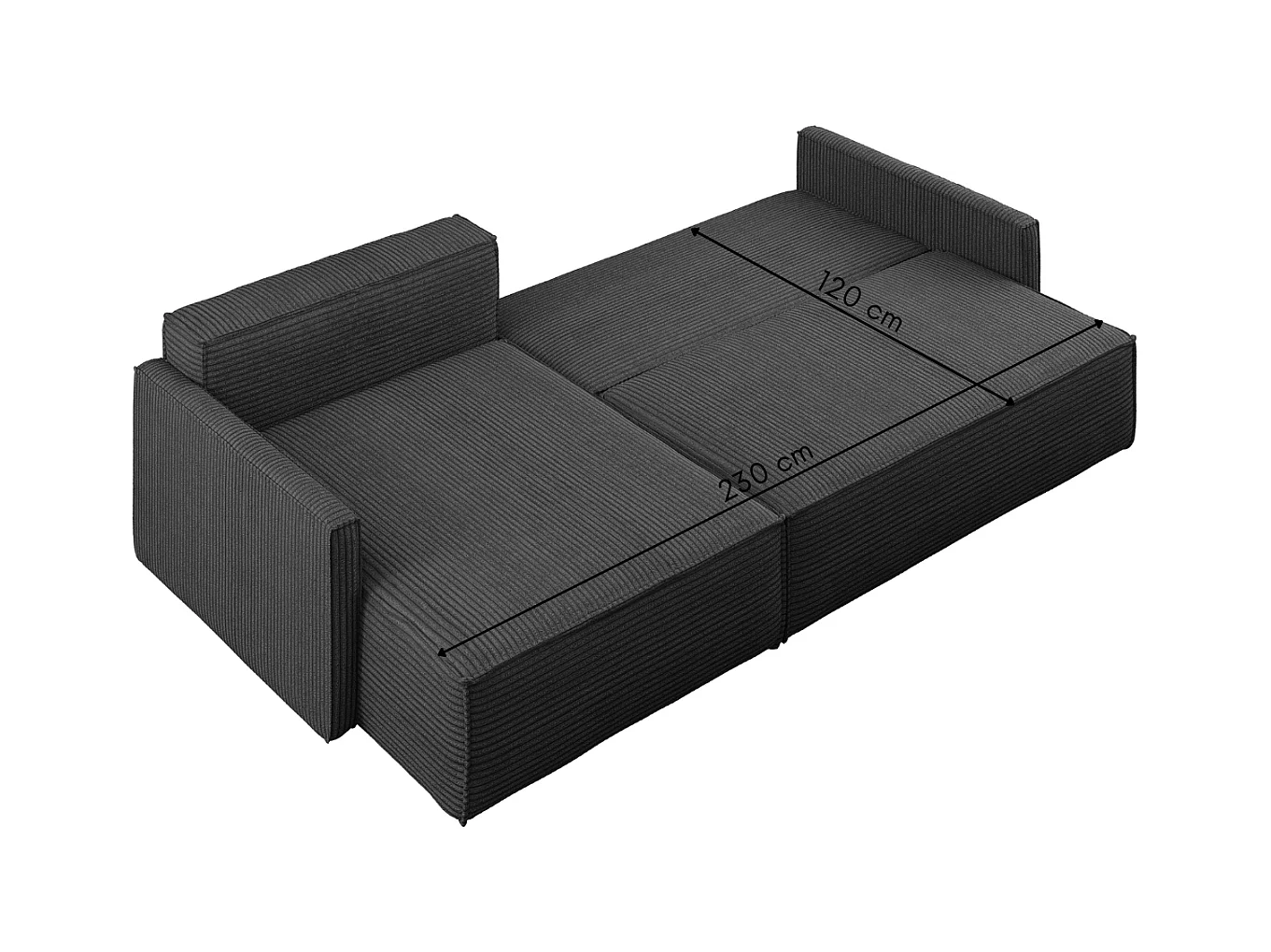 Schlafsofa Carlos, Ecksofa L-Form mit schlaffunktion und bettkasten Stoff Poso Graphit Links