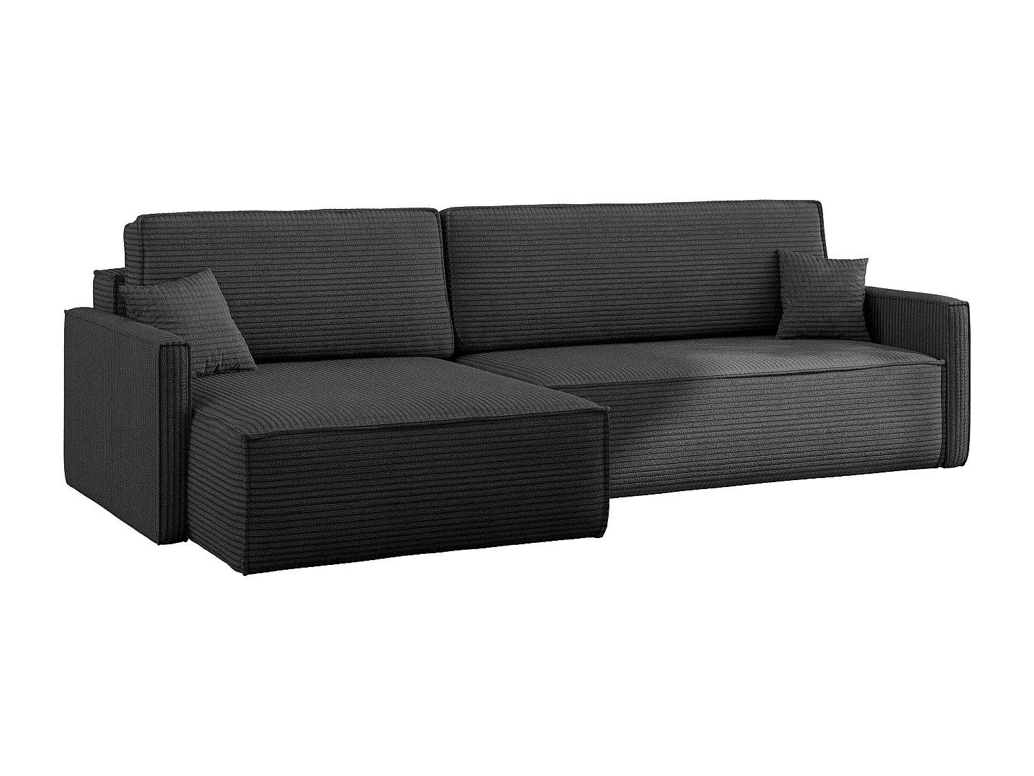 Schlafsofa Carlos, Ecksofa L-Form mit schlaffunktion und bettkasten Stoff Poso Graphit Links
