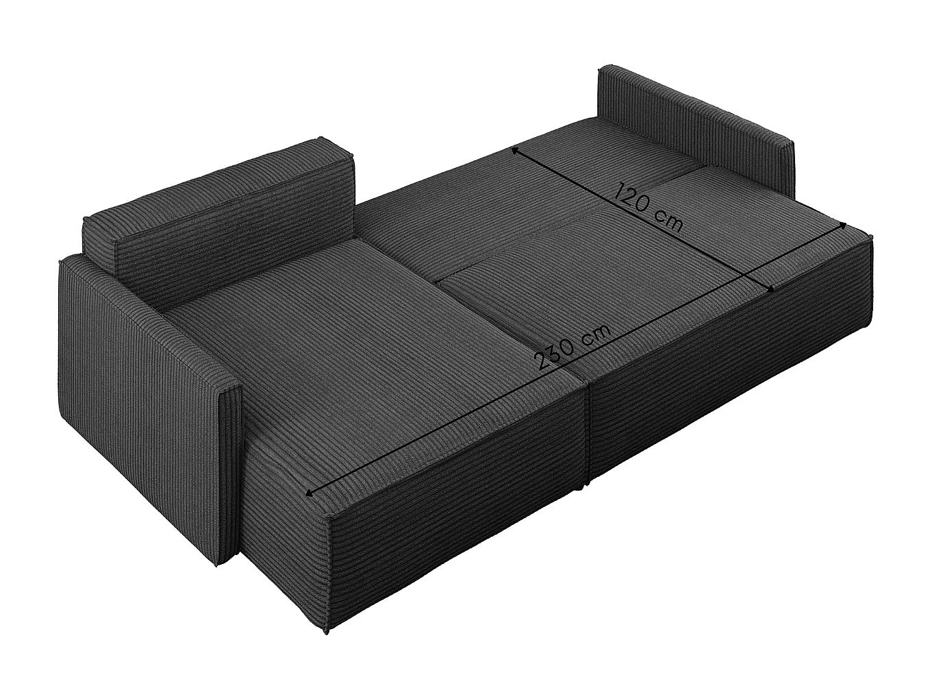 Schlafsofa Carlos, Ecksofa L-Form mit schlaffunktion und bettkasten Stoff Poso Graphit Links