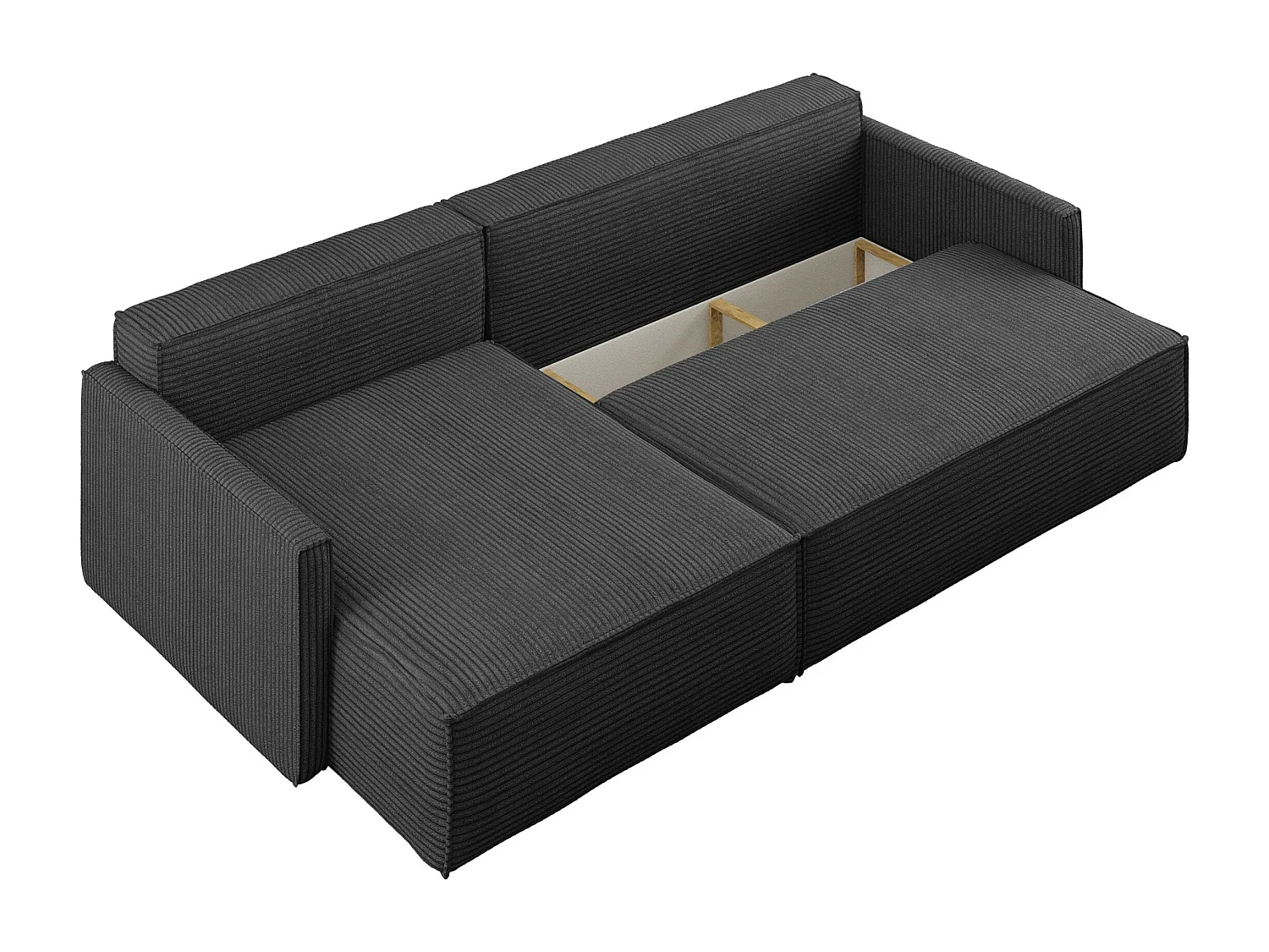 Schlafsofa Carlos, Ecksofa L-Form mit schlaffunktion und bettkasten Stoff Poso Graphit Links
