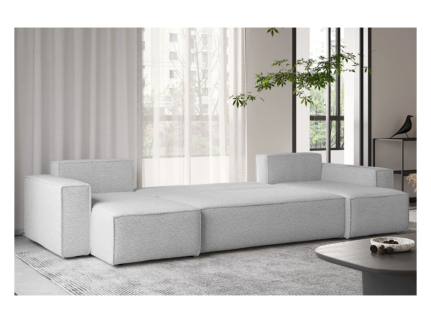 Ecksofa mit schlaffunktion und bettkasten, Sofa U-form, Couch U-form BEST stoff Abriamo Hellgrau