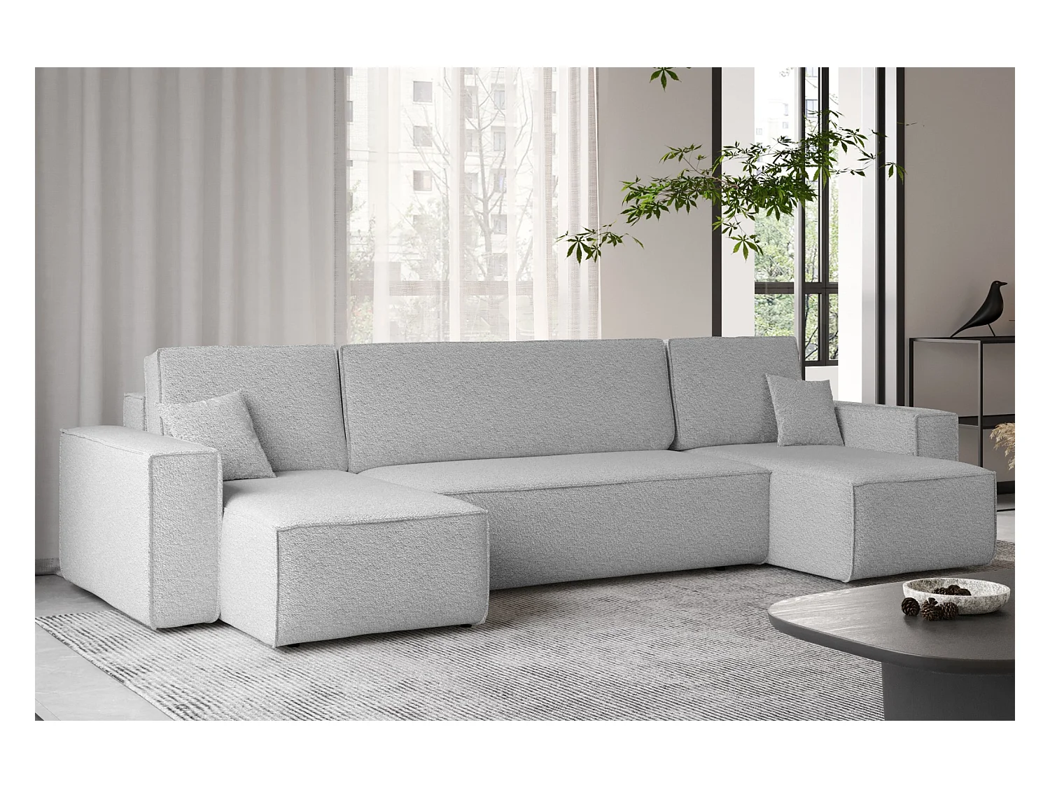 Divano angolare con funzione letto e contenitore, divano a U, divano a U tessuto BEST Abriamo grigio chiaro
