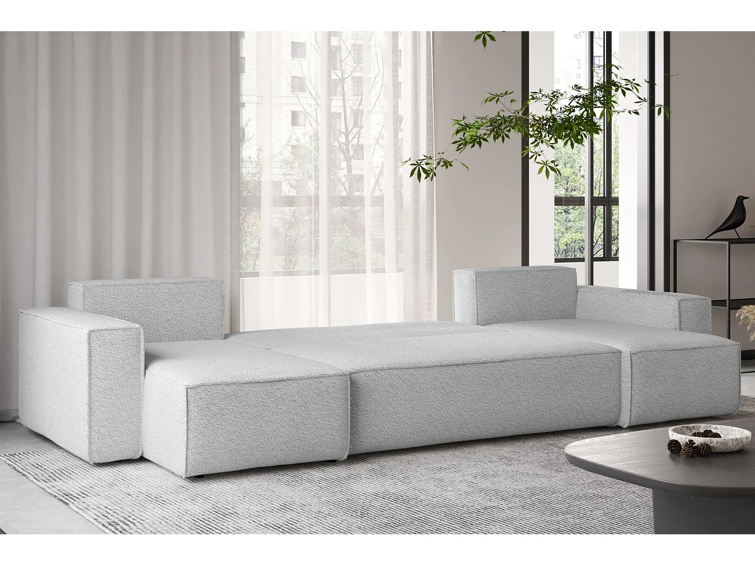 Ecksofa mit schlaffunktion und bettkasten, Sofa U-form, Couch U-form BEST stoff Abriamo Hellgrau