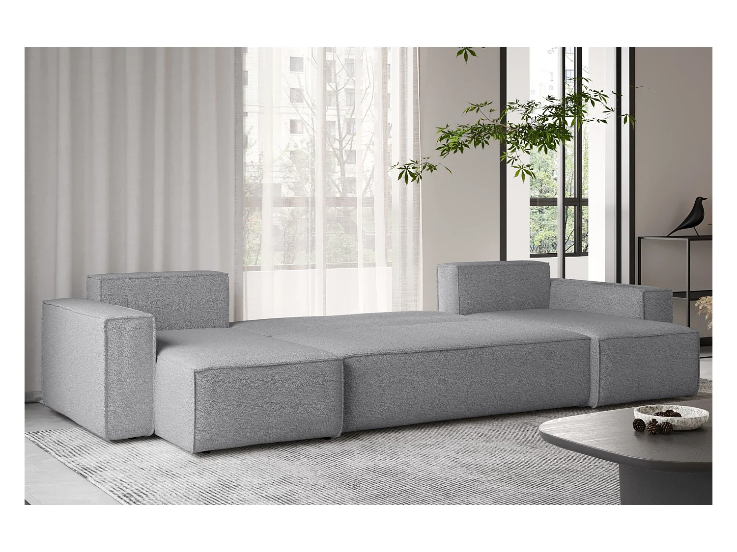 Ecksofa mit schlaffunktion und bettkasten, Sofa U-form, Couch U-form BEST stoff Abriamo Grau
