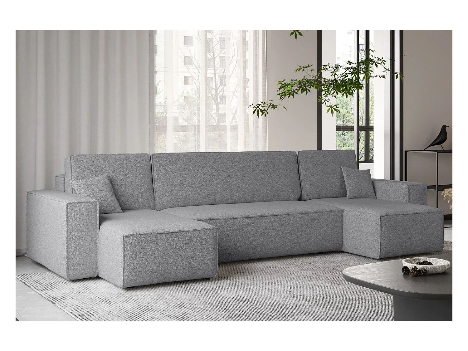 Divano angolare con funzione letto e contenitore, divano a U, divano a U tessuto BEST Abriamo Grey