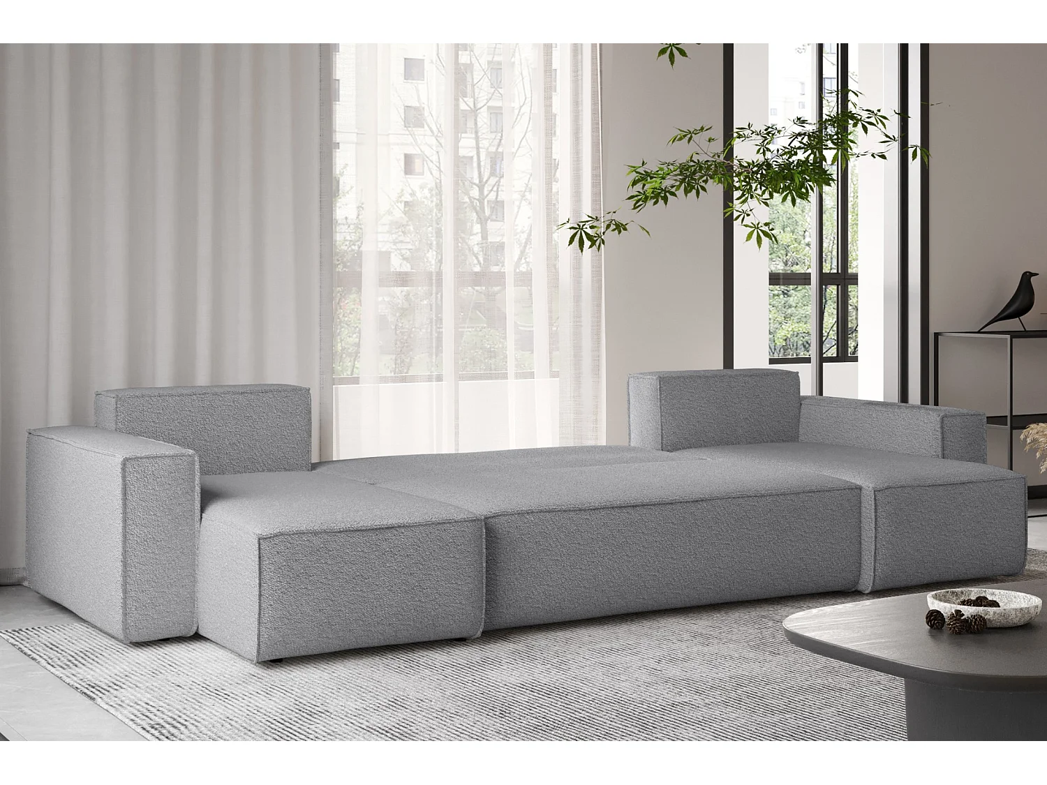 Canapé d'angle avec fonction couchage et coffre de lit, canapé en U, canapé en U BEST tissu Abriamo Gris