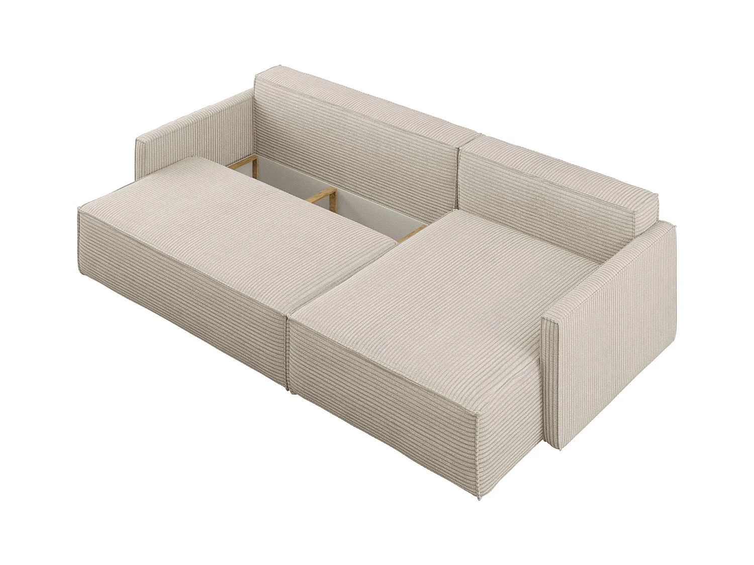 Canapé-lit Carlos, canapé d'angle en L avec fonction couchage et coffre de lit, tissu Poso Beige, droite