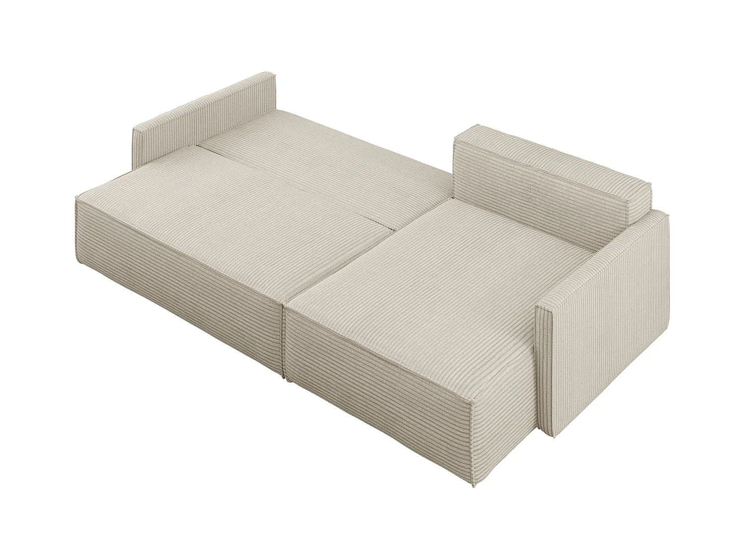 Canapé-lit Carlos, canapé d'angle en L avec fonction couchage et coffre de lit, tissu Poso Beige, droite