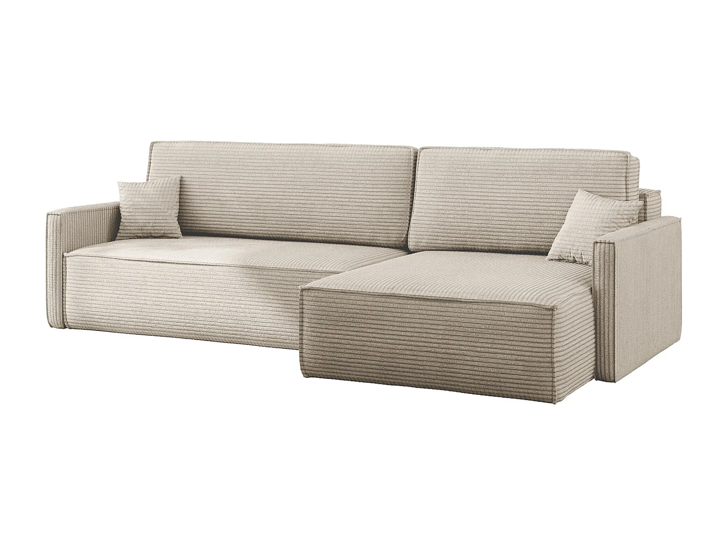 Canapé-lit Carlos, canapé d'angle en L avec fonction couchage et coffre de lit, tissu Poso Beige, droite