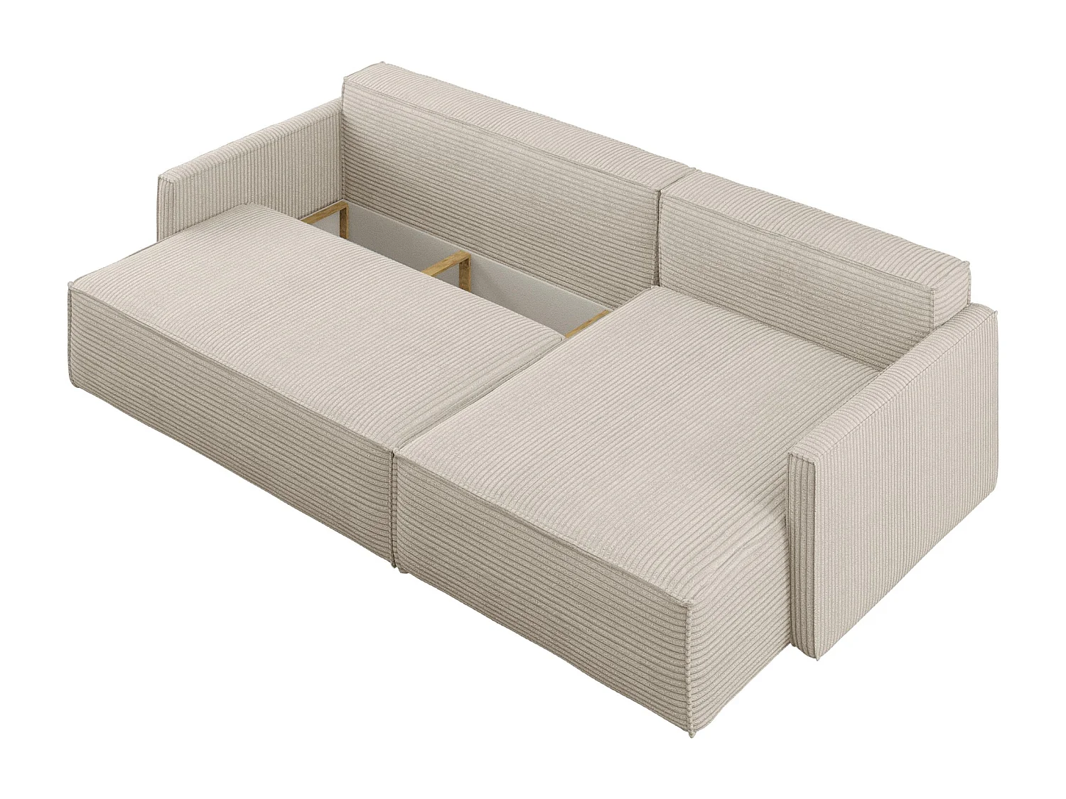 Canapé-lit Carlos, canapé d'angle en L avec fonction couchage et coffre de lit, tissu Poso Beige, droite