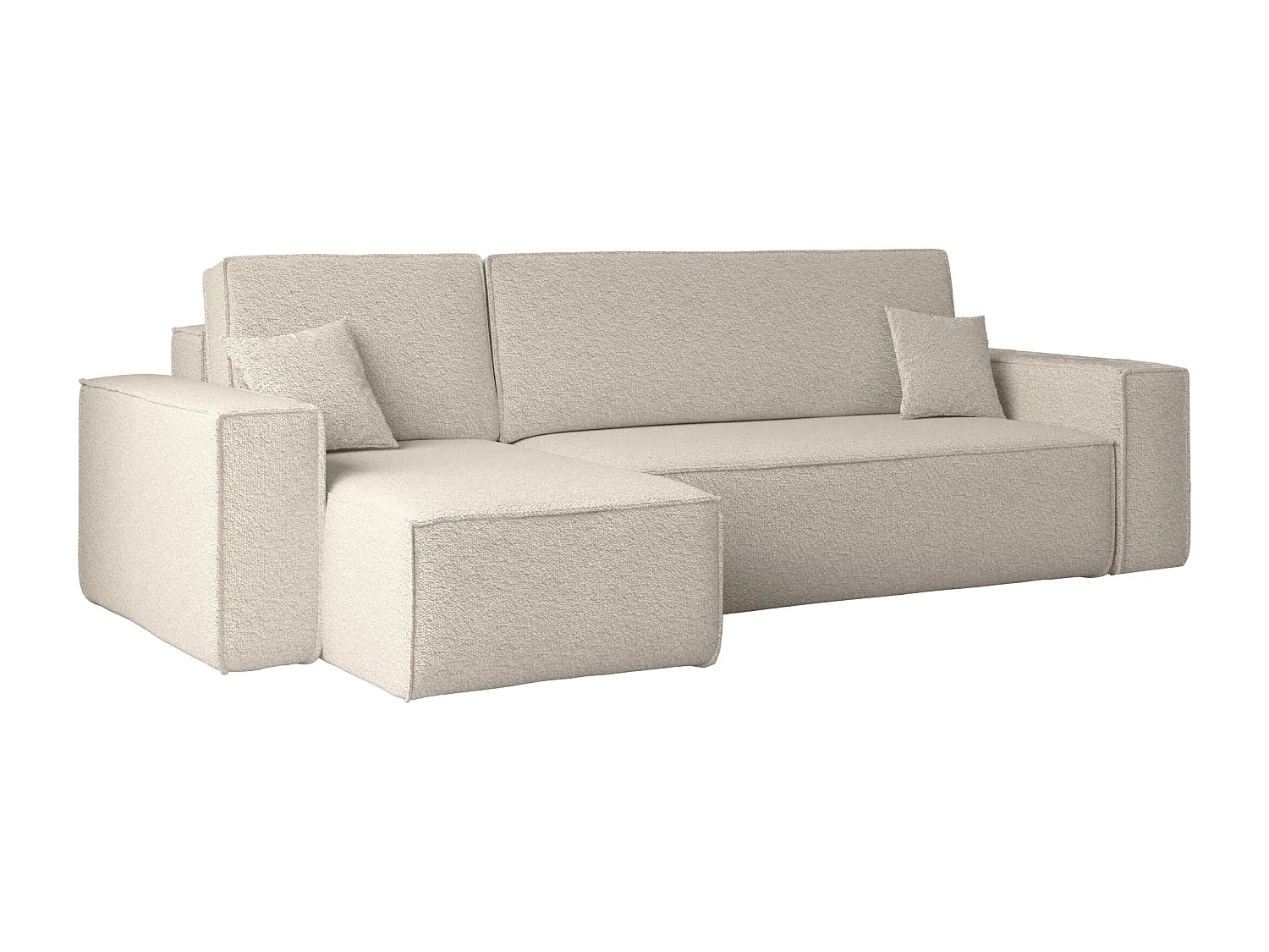Canapé d'angle avec fonction couchage et coffre de lit, canapé d'angle en L, canapé d'angle en L BEST tissu Abriamo Beige Gauche