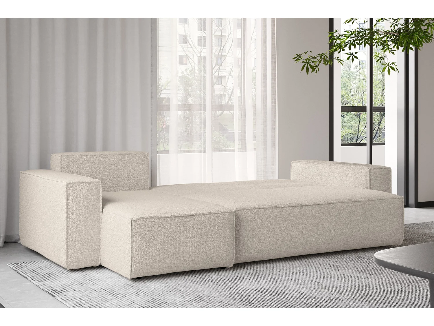 Canapé d'angle avec fonction couchage et coffre de lit, canapé d'angle en L, canapé d'angle en L BEST tissu Abriamo Beige Gauche