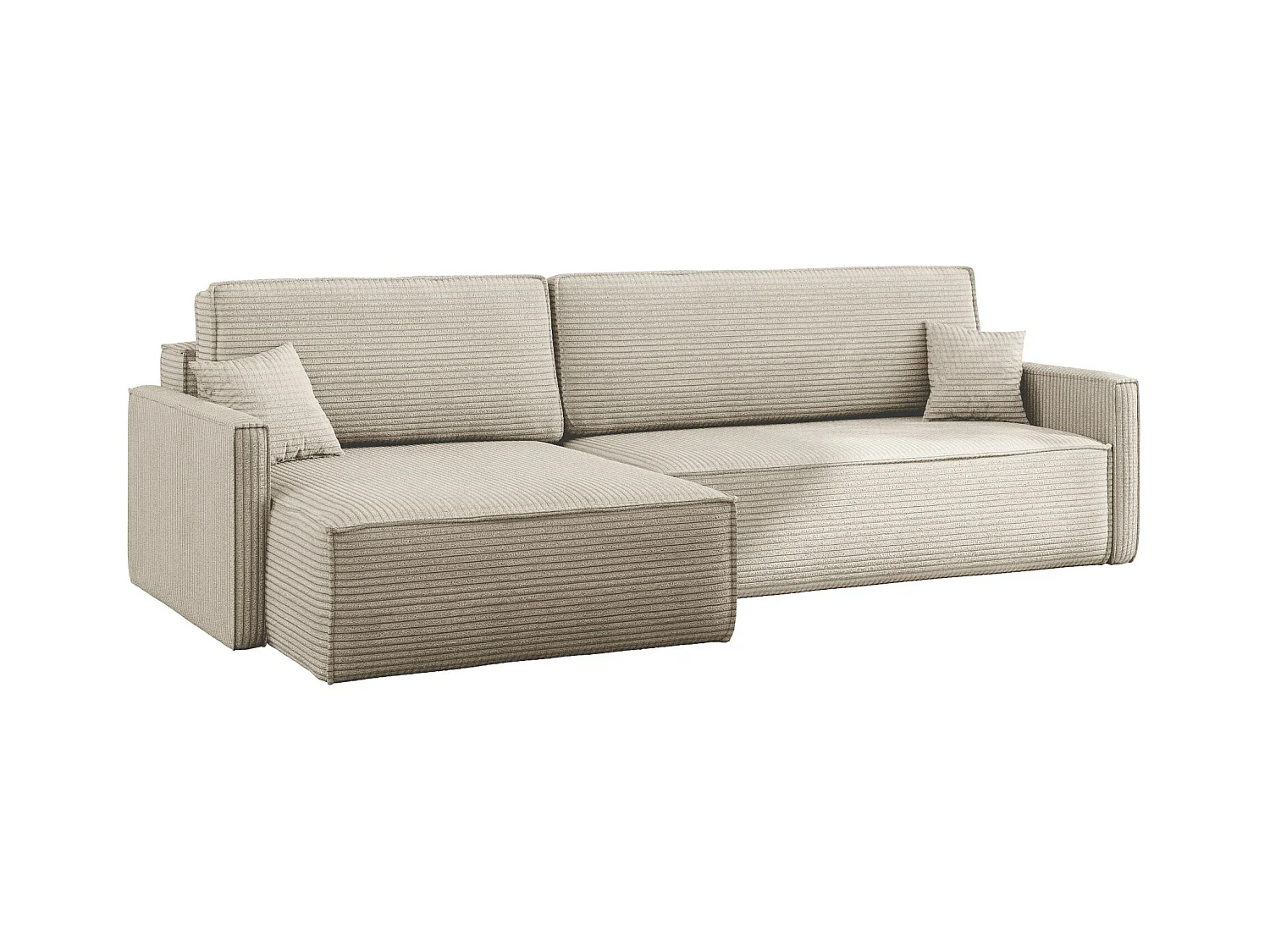 Canapé-lit Carlos, canapé d'angle en L avec fonction couchage et coffre de lit, tissu Poso Beige Gauche