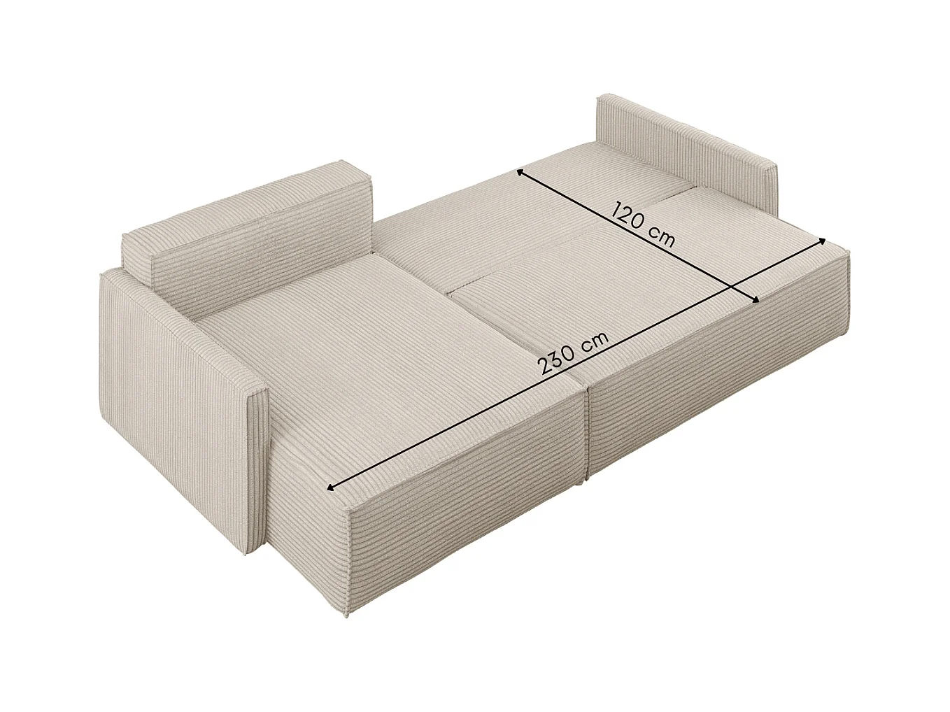 Canapé-lit Carlos, canapé d'angle en L avec fonction couchage et coffre de lit, tissu Poso Beige Gauche