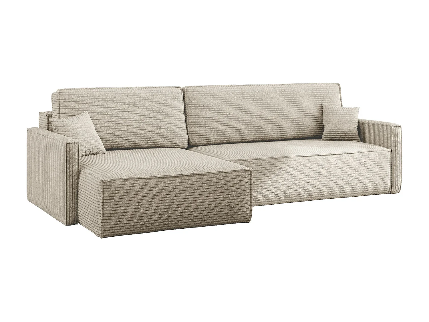 Canapé-lit Carlos, canapé d'angle en L avec fonction couchage et coffre de lit, tissu Poso Beige Gauche