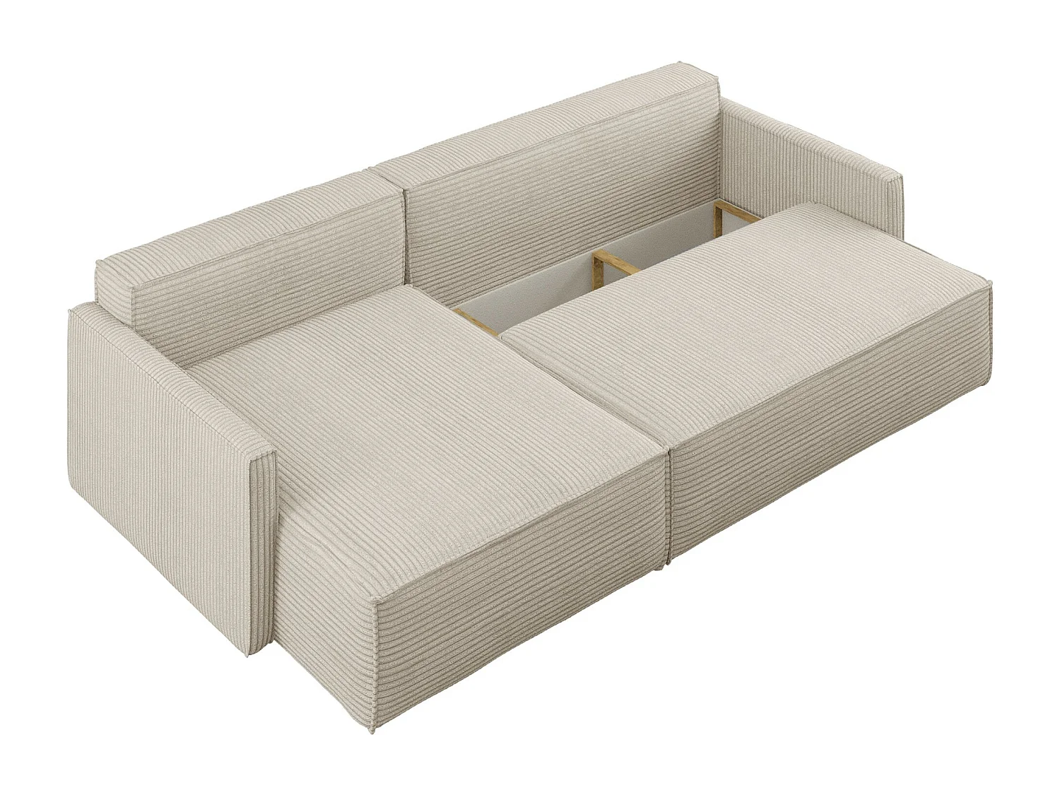 Canapé-lit Carlos, canapé d'angle en L avec fonction couchage et coffre de lit, tissu Poso Beige Gauche