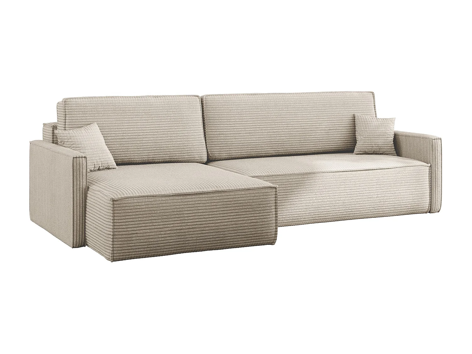 Canapé-lit Carlos, canapé d'angle en L avec fonction couchage et coffre de lit, tissu Poso Beige Gauche