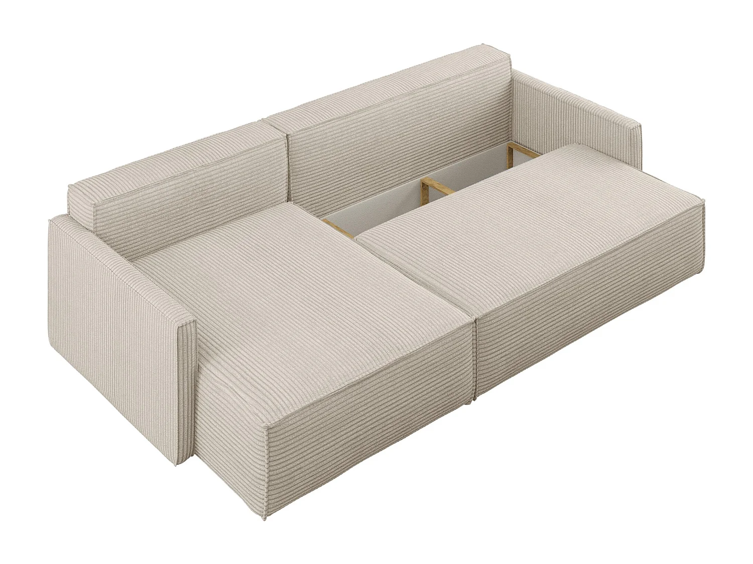 Canapé-lit Carlos, canapé d'angle en L avec fonction couchage et coffre de lit, tissu Poso Beige Gauche