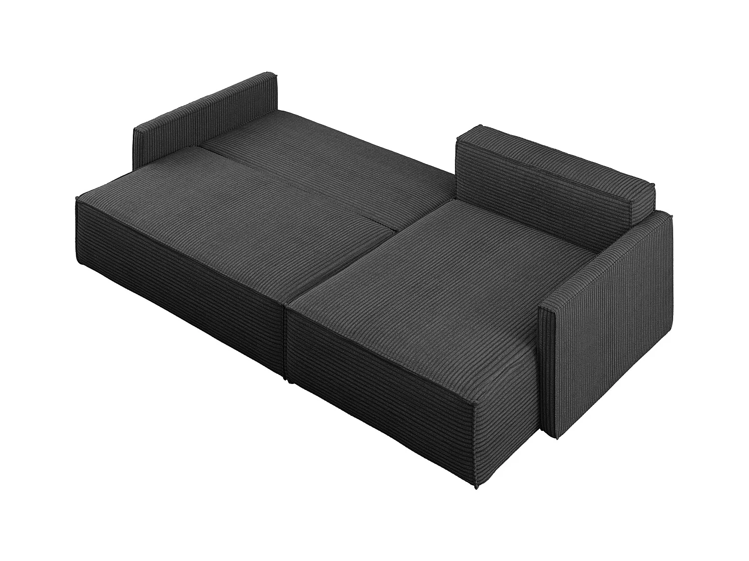 Schlafsofa Carlos, Ecksofa L-Form mit schlaffunktion und bettkasten Stoff Poso Graphit Rechts
