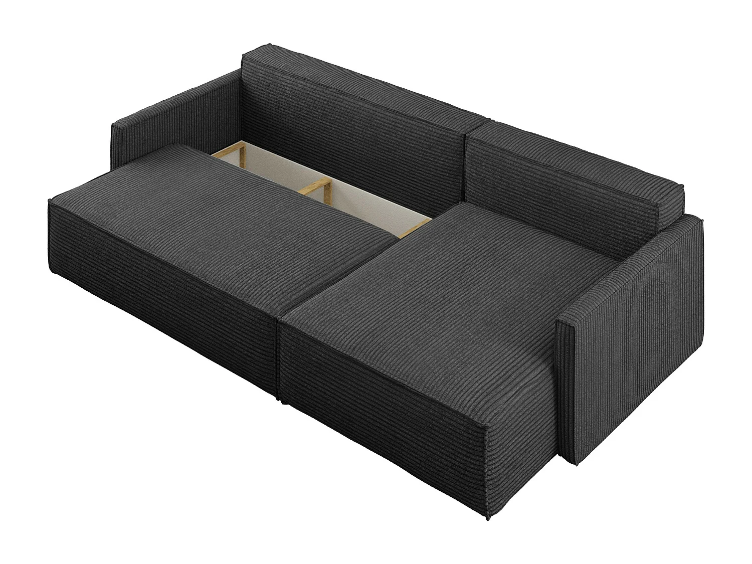 Schlafsofa Carlos, Ecksofa L-Form mit schlaffunktion und bettkasten Stoff Poso Graphit Rechts