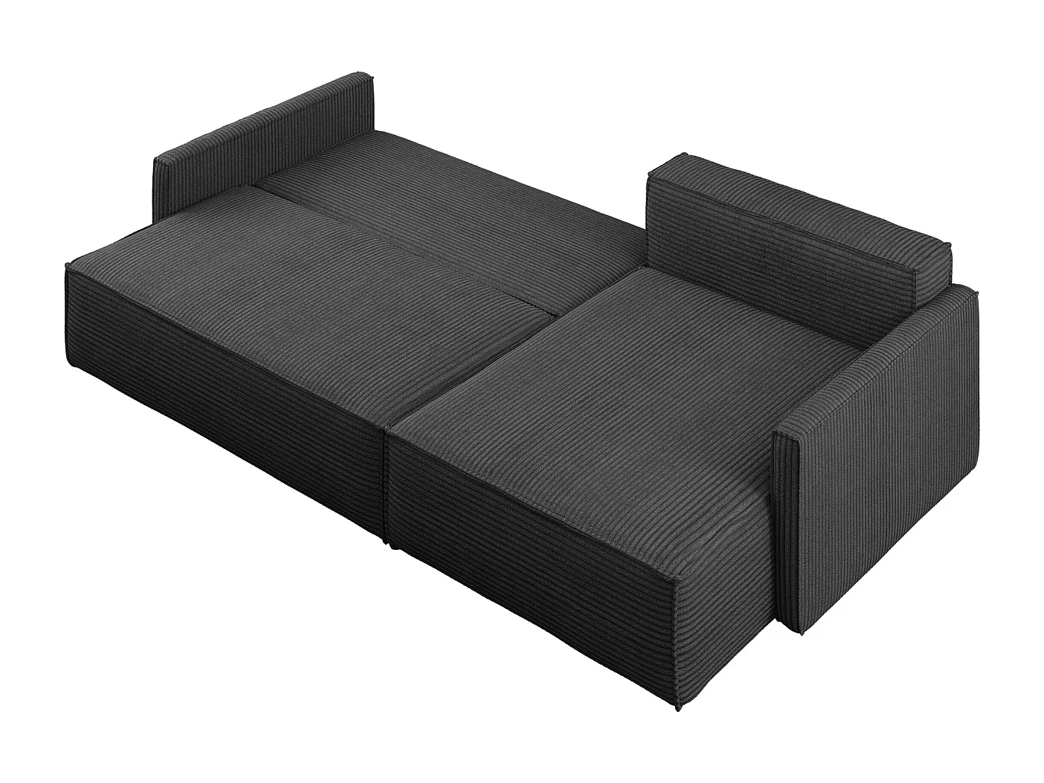 Schlafsofa Carlos, Ecksofa L-Form mit schlaffunktion und bettkasten Stoff Poso Graphit Rechts