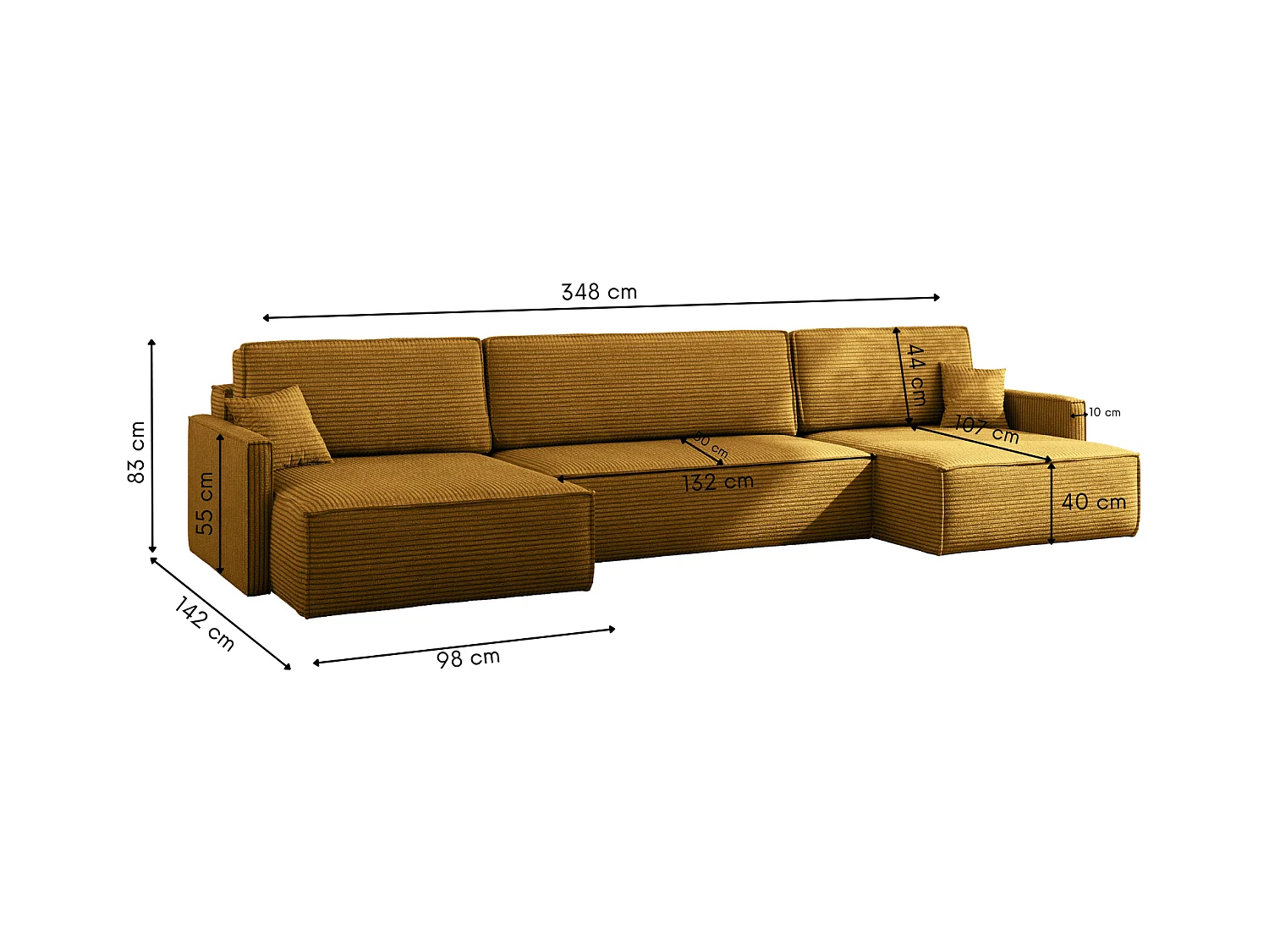 Ecksofa Carlos Mit Schlaffunktion und Bettkasten Elegante Stoff Poso Senffarbe