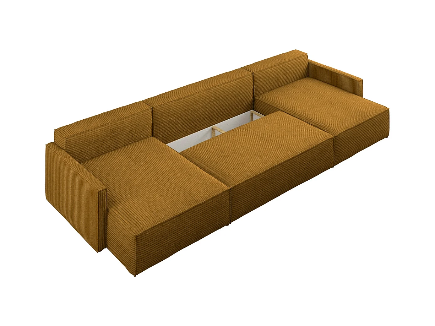 Ecksofa Carlos Mit Schlaffunktion und Bettkasten Elegante Stoff Poso Senffarbe