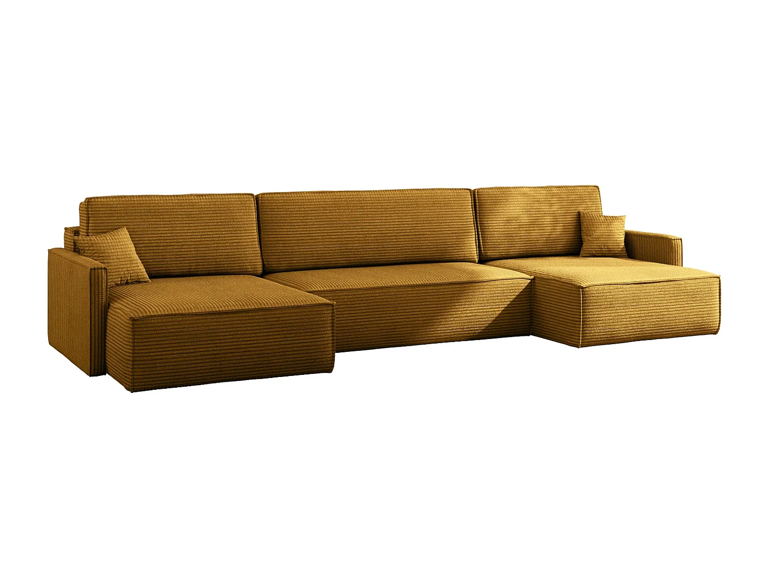 Canapé d'angle Carlos avec fonction couchage et coffre de lit Tissu élégant Poso couleur moutarde