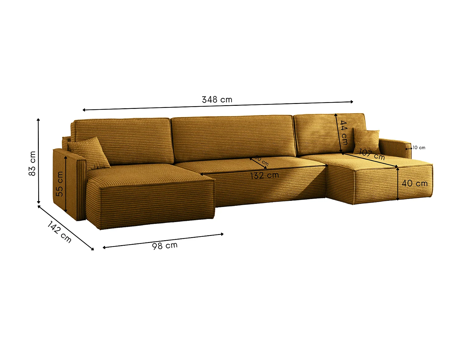 Canapé d'angle Carlos avec fonction couchage et coffre de lit Tissu élégant Poso couleur moutarde