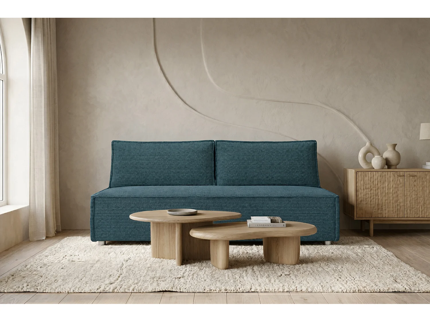 Canapé convertible DUO Poso en tissu - plusieurs coloris Bleu azur