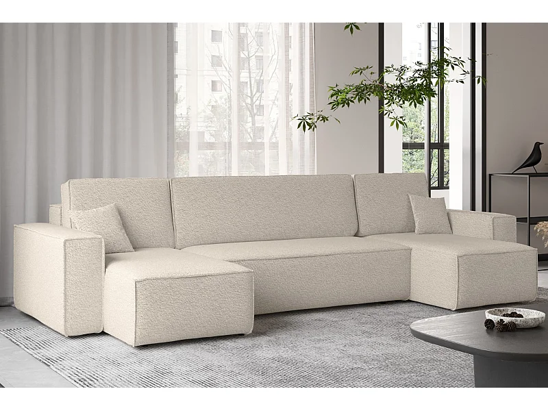 Ecksofa mit schlaffunktion und bettkasten, Sofa U-form, Couch U-form BEST stoff Abriamo Beige