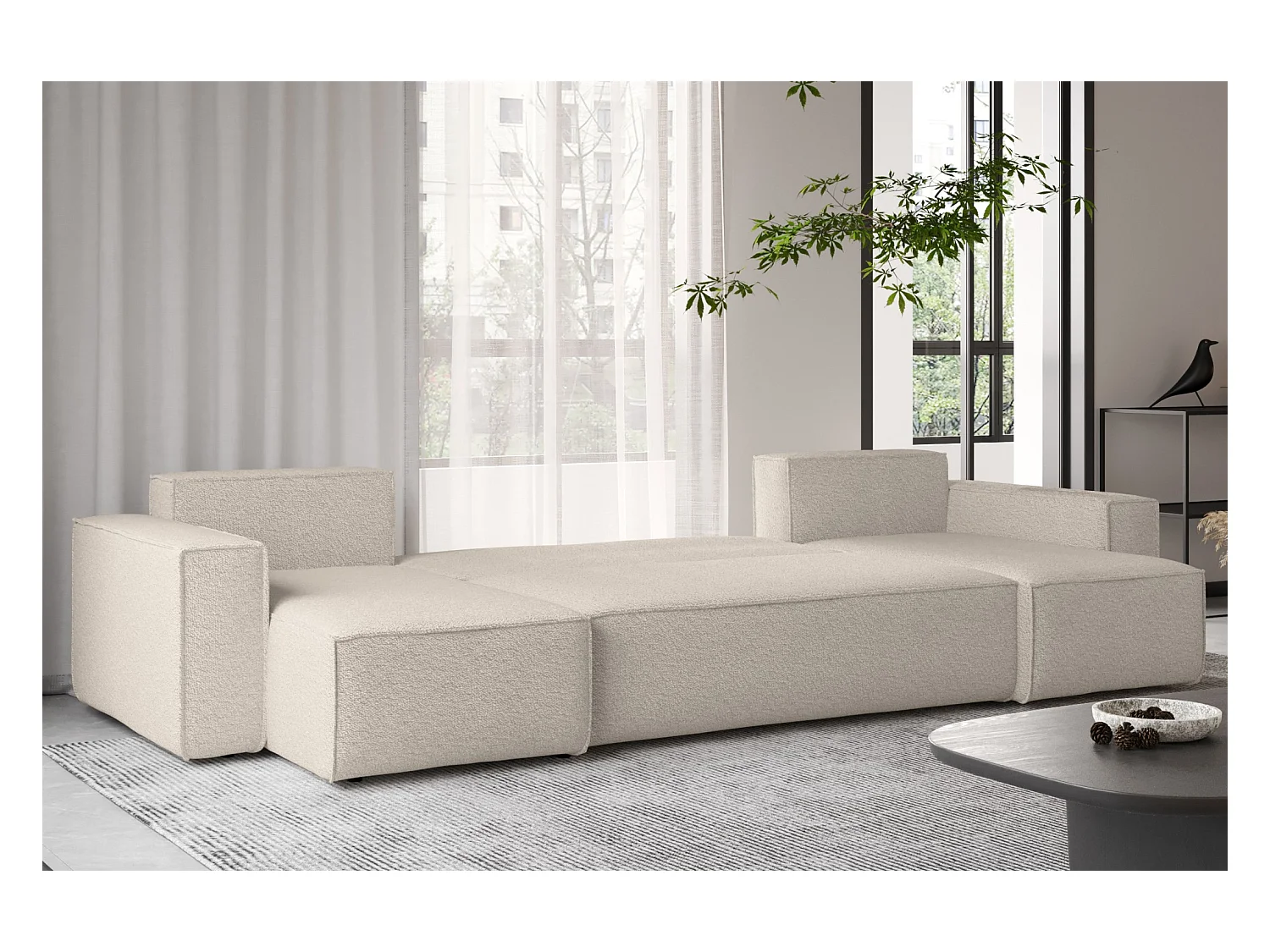 Ecksofa mit schlaffunktion und bettkasten, Sofa U-form, Couch U-form BEST stoff Abriamo Beige