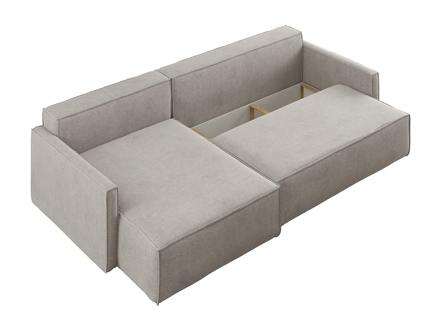 Canapé-lit en L Carlos, canapé d'angle avec coffre de lit et fonction couchage, tissu Salvador Left Beige